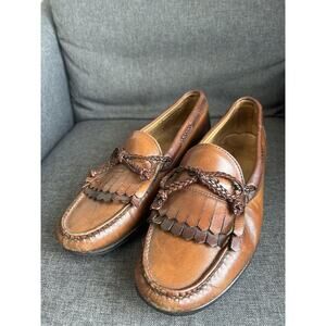 Allen Edmonds 47213 Woodstock Brown Leather Kiltie Moc Toe Loafers Bow Size 9 E